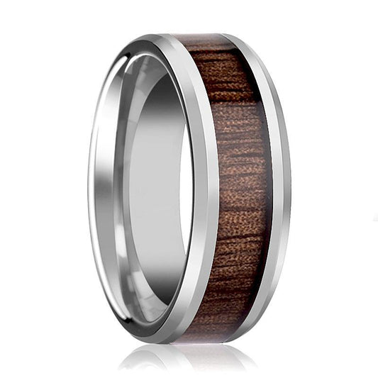Tungsten Wood Ring - Redwood Inlay - Tungsten Wedding Band - Polished Finish - 4mm - 6mm - 7mm - 8mm - 10mm - 12mm - Tungsten Wedding Ring