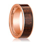 Mens Wedding Band Polished Flat 14k Rose Gold Wedding Ring with Carpathian Wood Inlay - 8mm - AydinsJewelry
