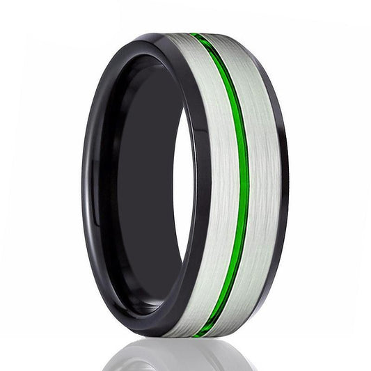 NITRO Green Grooved Tungsten Mens Wedding Band