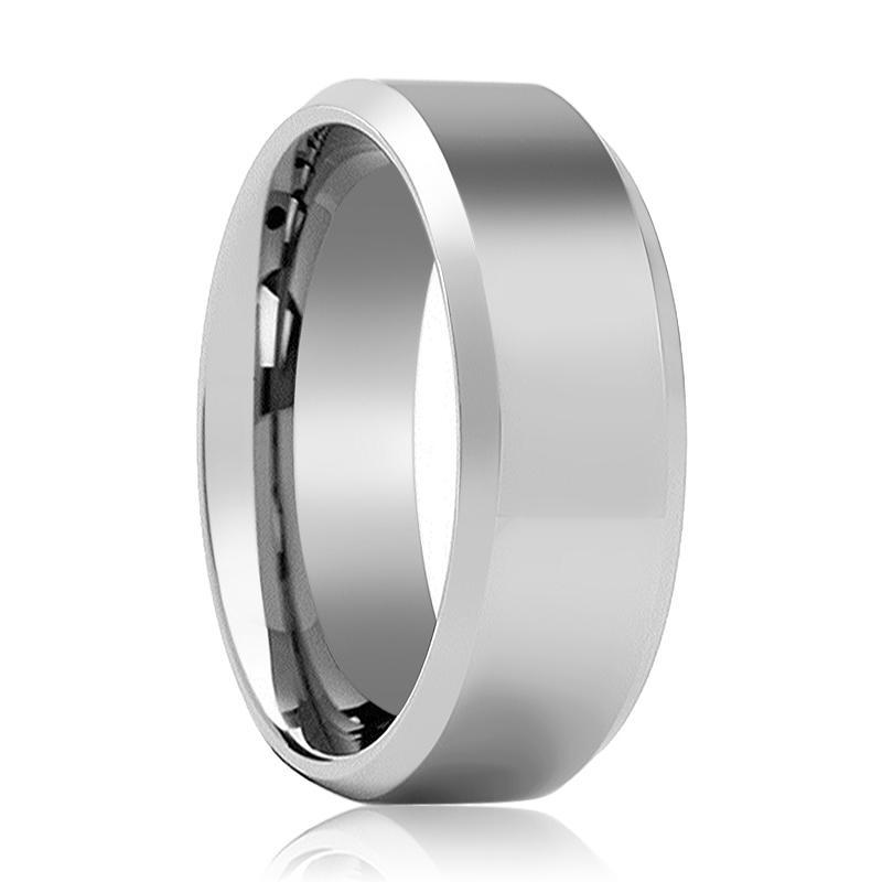 Tungsten Wedding Ring Shiny Polished Center Beveled Edge 6mm, 8mm Tungsten Carbide Band