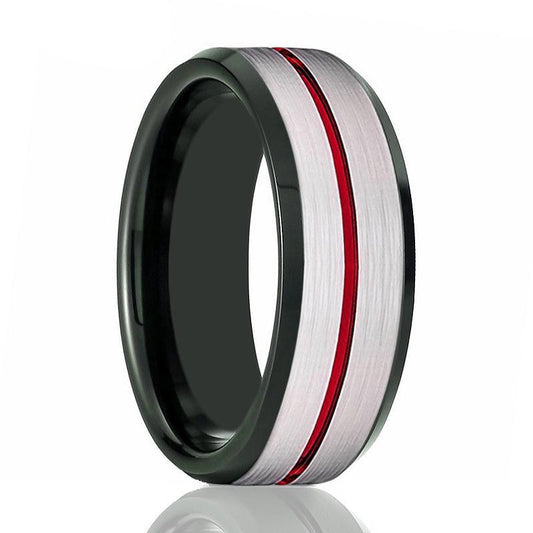 SCORCH Red Grooved Tungsten Carbide Ring