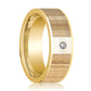 Mens Wedding Ring Polished 14k Yellow Gold Flat Wedding Band with Ash Wood Inlay & Diamond - 8mm - AydinsJewelry