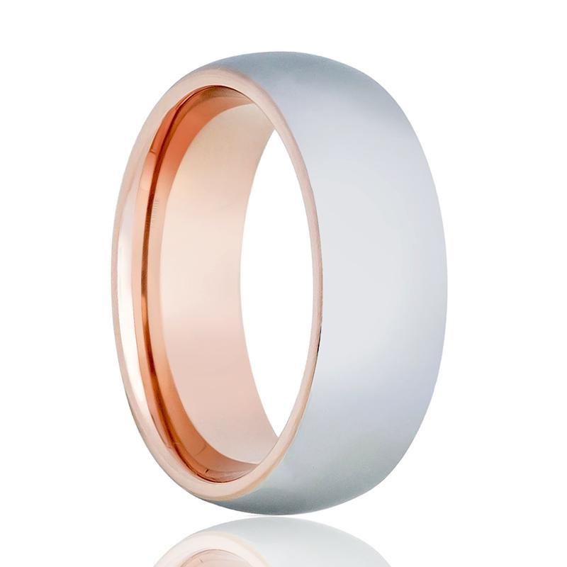 Rose Gold Tungsten Shiny Silver Ring 8mm Domed Tungsten Carbide Wedding Band