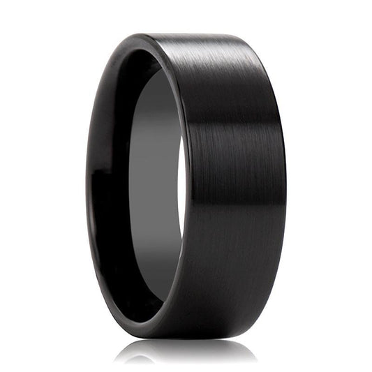 ETHAN Pipe Cut Black Brushed Ceramic Wedding Band