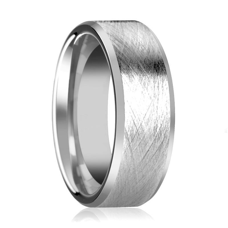 Tungsten Carbide Wedding Ring with Wire Brushed Finish and Beveled Edges 6mm, 8mm