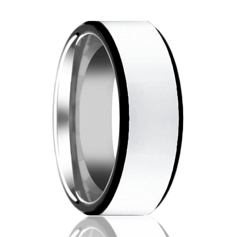 Mens Tungsten Wedding Band Polished Center w/ Black Edges 8mm Tungsten Carbide Ring