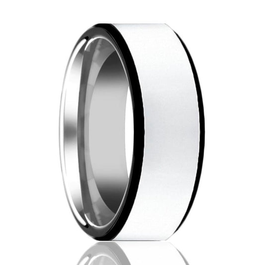 Mens Tungsten Wedding Band Polished Center w/ Black Edges 8mm Tungsten Carbide Ring