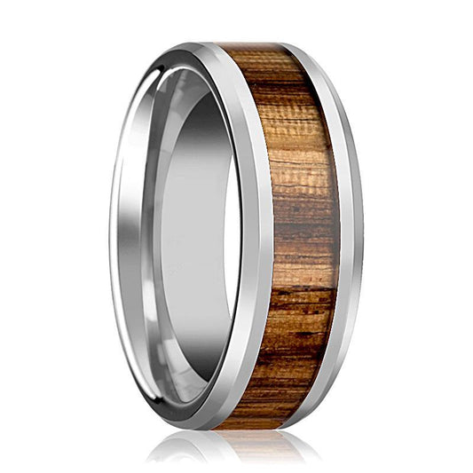 Tungsten Wood Ring - Zebra Wood Inlay - Tungsten Wedding Band - Polished Finish - 4mm - 6mm - 7mm - 8mm - 10mm - Tungsten Wedding Ring