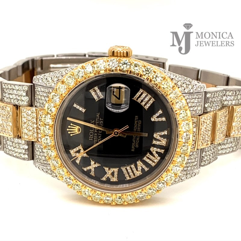 1601 Yellow gold/ Stainless steel Jubilee with Black Roman Numeral Diamond dial 17 carats