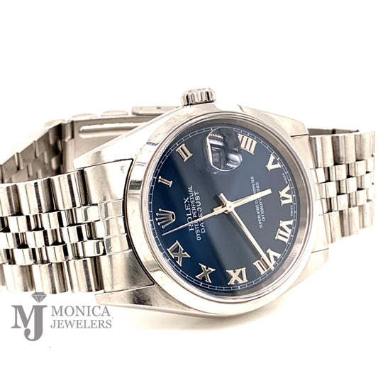 Rolex 16200 Stainless Steel 36mm Blue Roman numeral dial with smooth bezel