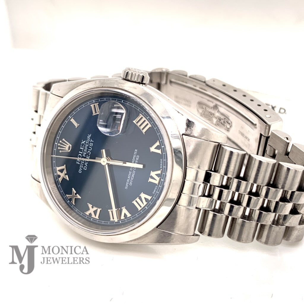 Rolex 16200 Stainless Steel 36mm Blue Roman numeral  dial with smooth bezel