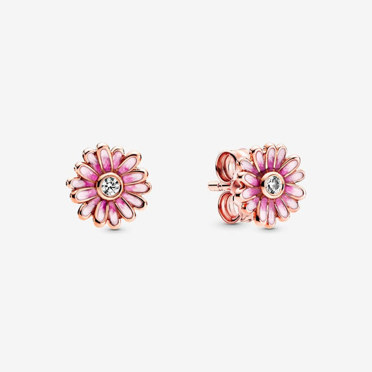 Pink Daisy Flower Stud Earrings