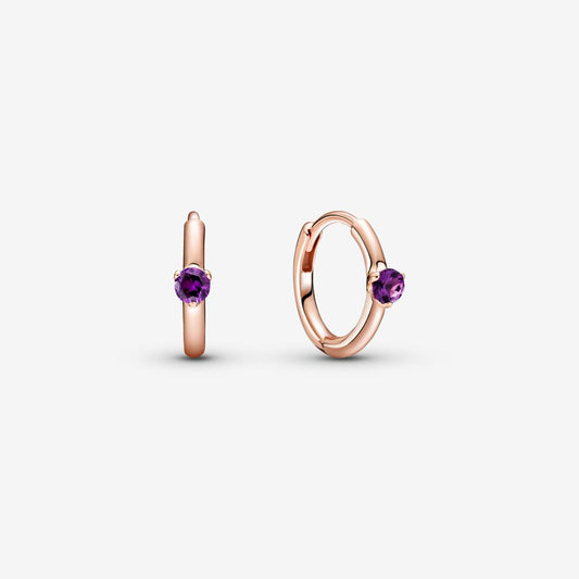 Purple Solitaire Huggie Hoop Earrings