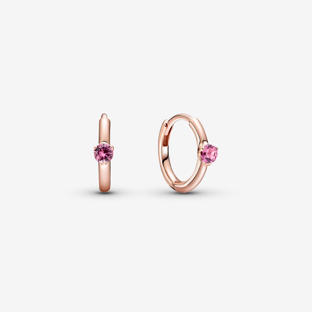 Pink Solitaire Huggie Hoop Earrings