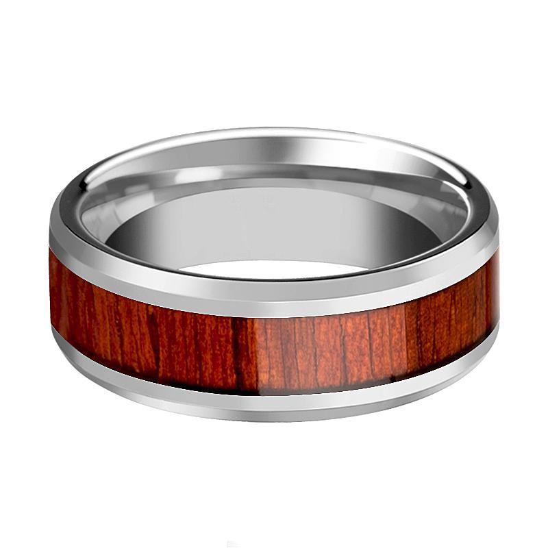 Tungsten Wood Ring - Padauk Real Wood - Tungsten Wedding Band - Polished Finish - 6mm - 8mm - 10mm - Tungsten Wedding Ring