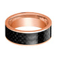 Mens Wedding Band 14K Rose Gold with Black Carbon Fiber Inlay Flat Polished Design
