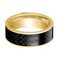 Mens Wedding Band 14K Yellow Gold with Black Carbon Fiber Inlay Flat Polished Design
