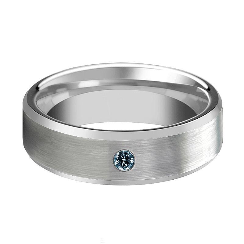 ISAAC Silver Tungsten Blue Diamond Wedding Ring