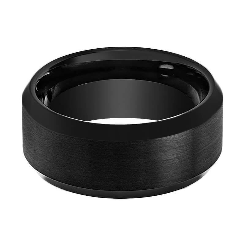 Tungsten Ring Black Brushed Center Wedding Band 6mm - 8mm - 10mm Beveled Edge Tungsten Carbide Wedding Ring