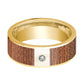 Mens Wedding Ring Polished 14k Yellow Gold Flat Wedding Band with Cherry Wood Inlay & Diamond - 8mm - AydinsJewelry