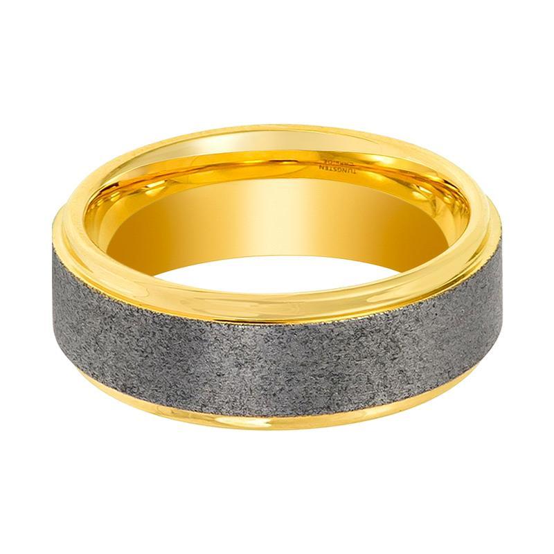 Gold Tungsten Wedding Ring Sandblasted Center