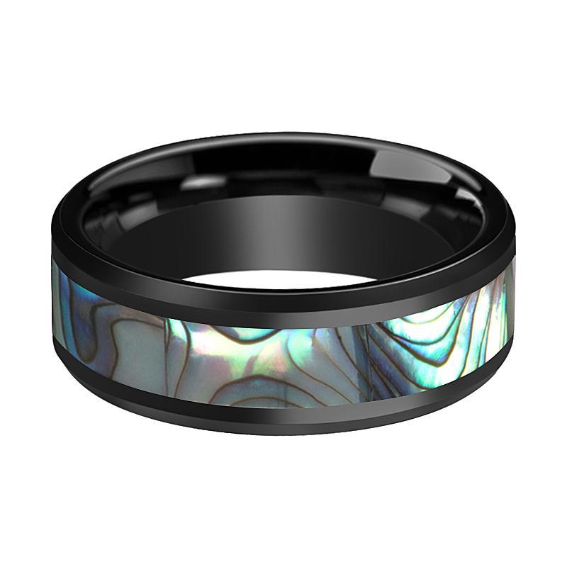 ARMOR Black Wedding Ring with Shell Inlay - AydinsJewelry