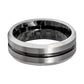 Mens Tungsten Wedding Band Black Groove & Carbon Fiber Inside the Band Tungsten Carbide Ring