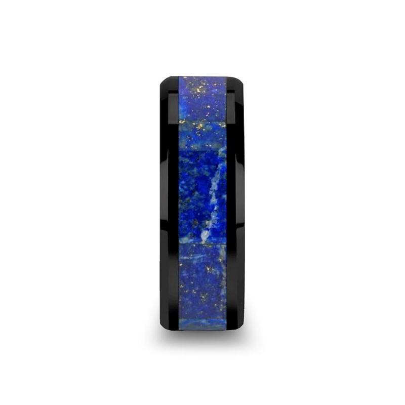 CAELAN Black Ceramic Ring with Blue Lapis Inlay - AydinsJewelry