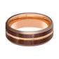 Rose Gold & Brown Grooved Tungsten Wedding Band for Men 8mm Beveled Edge Tungsten Carbide Wedding Ring