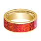 Mens Wedding Band 14K Yellow Gold with Red Opal Inlay Flat Polished Design - AydinsJewelry