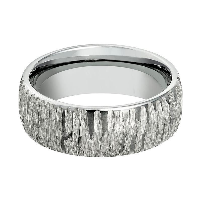 Mens Tungsten Wedding Band Tree Bark Carved Textured Finish 8mm Tungsten Carbide Ring