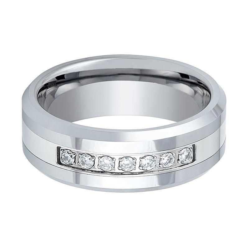 Mens Tungsten Carbide Wedding Band CZ Ring