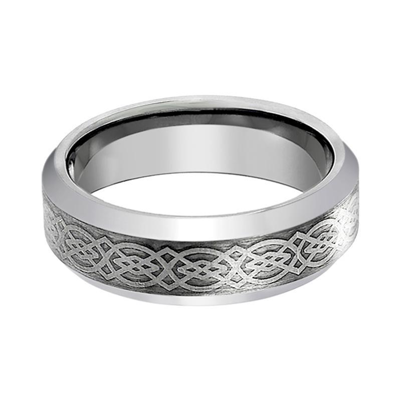Silver Mens Tungsten Band Celtic Design Center 6mm - 8mm Tungsten Carbide Wedding Ring