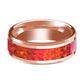 Red Opal Inlay Beveled Edge Mens Wedding Band 14K Rose Gold Polished Design
