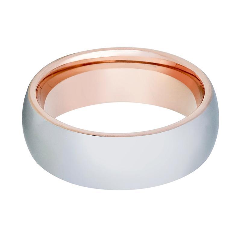 Rose Gold Tungsten Shiny Silver Ring 8mm Domed Tungsten Carbide Wedding Band