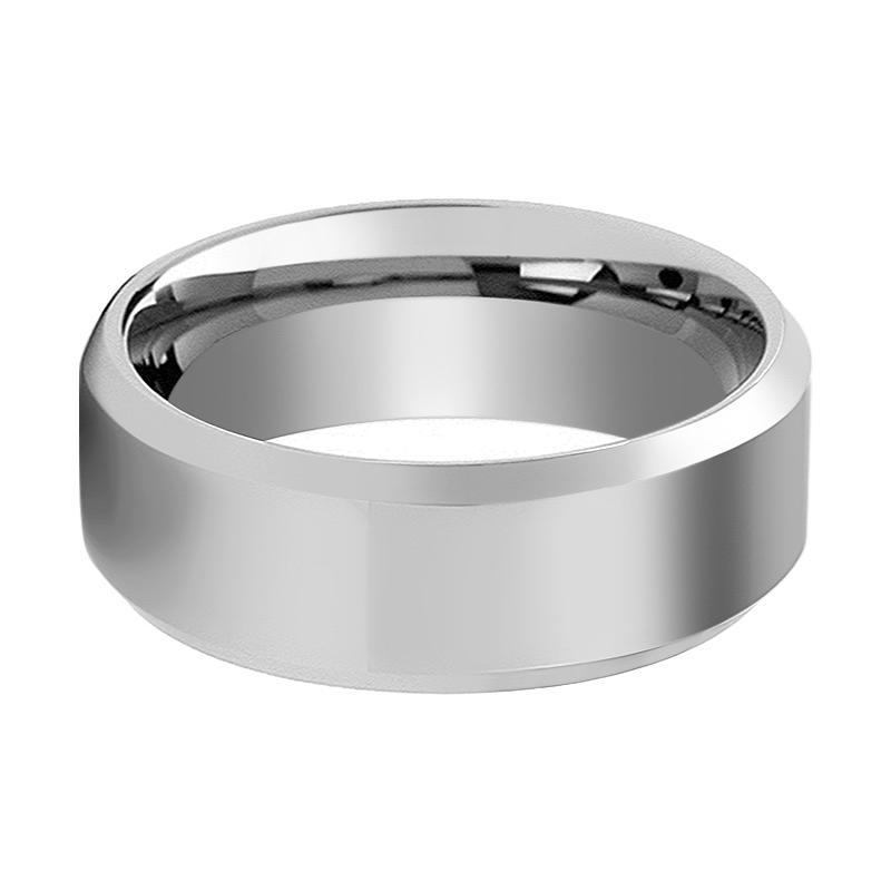 Tungsten Wedding Ring Shiny Polished Center Beveled Edge 6mm, 8mm Tungsten Carbide Band