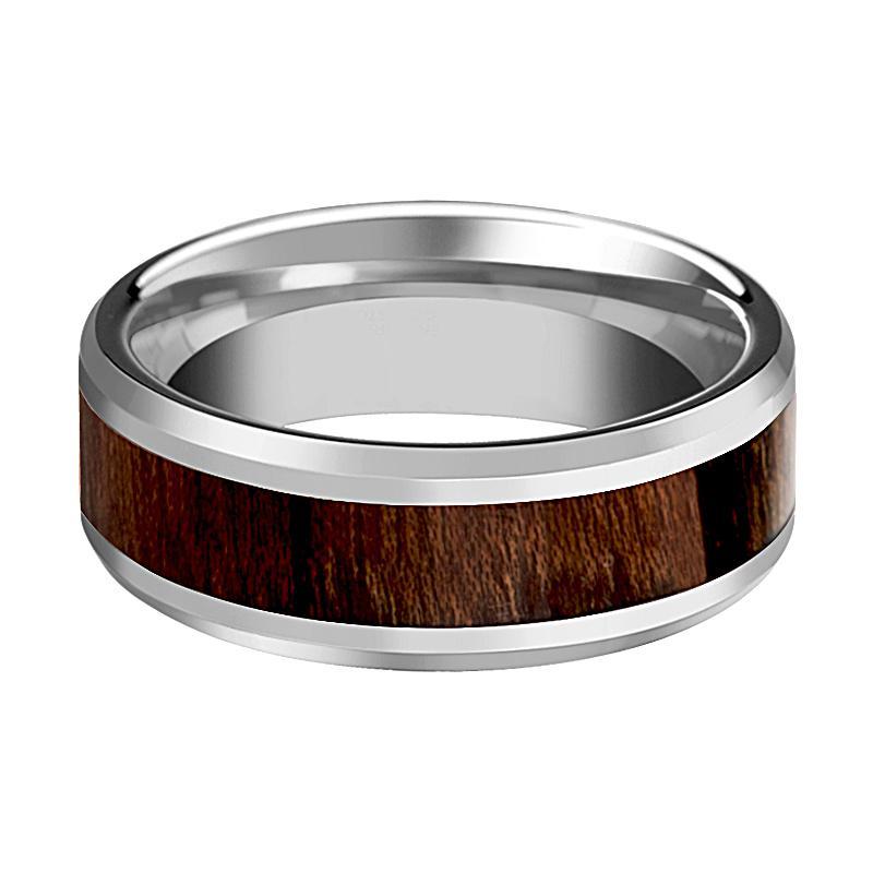 Tungsten Wood Ring - Carpathian Wood Inlay - Tungsten Wedding Band - Polished Finish - 8mm - Tungsten Wedding Ring