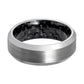 Tungsten Wedding Band Silver Brushed Beveled Carbon Fiber Inside the Band Tungsten Carbide