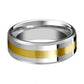 14k Gold Stripe Tungsten Wedding Band, Beveled Edges Polished Finish 6mm, 8mm
