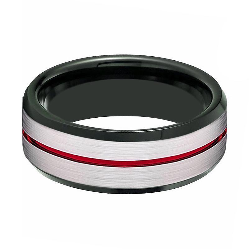 SCORCH Red Grooved Tungsten Carbide Ring