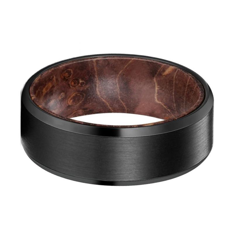 ZINGER Tungsten Dark Box Elder Wood Ring--Men's Wedding Band