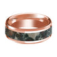 Rose Gold 14k Wedding Band with Coprolite Fossil Inlay Beveled Edge and Polished Design