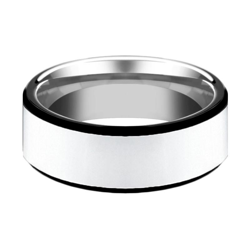 Mens Tungsten Wedding Band Polished Center w/ Black Edges 8mm Tungsten Carbide Ring