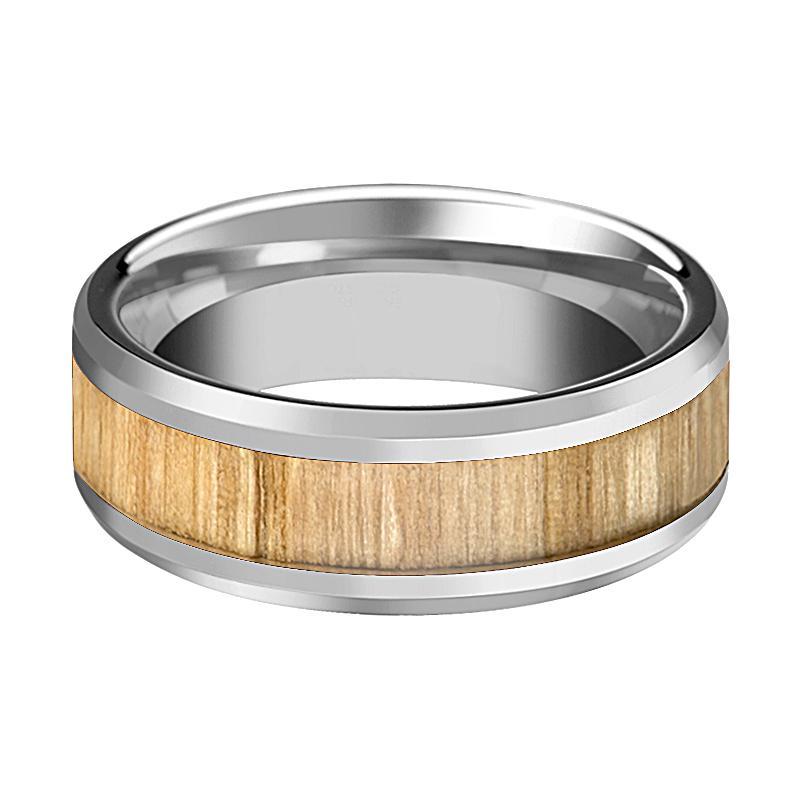 Tungsten Wood Ring - Ash Wood  - Tungsten Wedding Band - Polished Finish - 6mm - 8mm - 10mm - Tungsten Wedding Ring