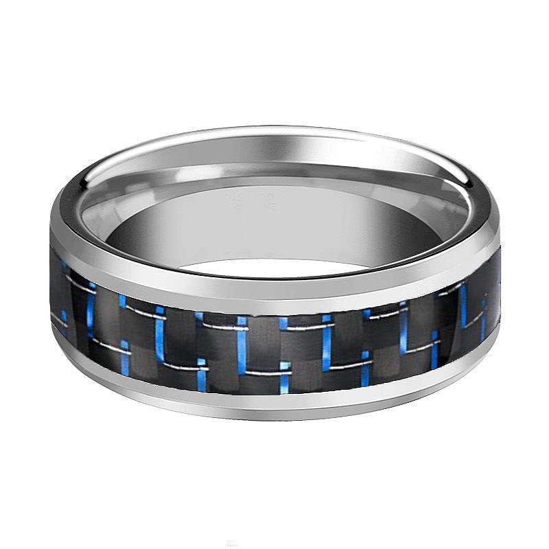 Blue Carbon Fiber Inlay Tungsten Carbide Ring