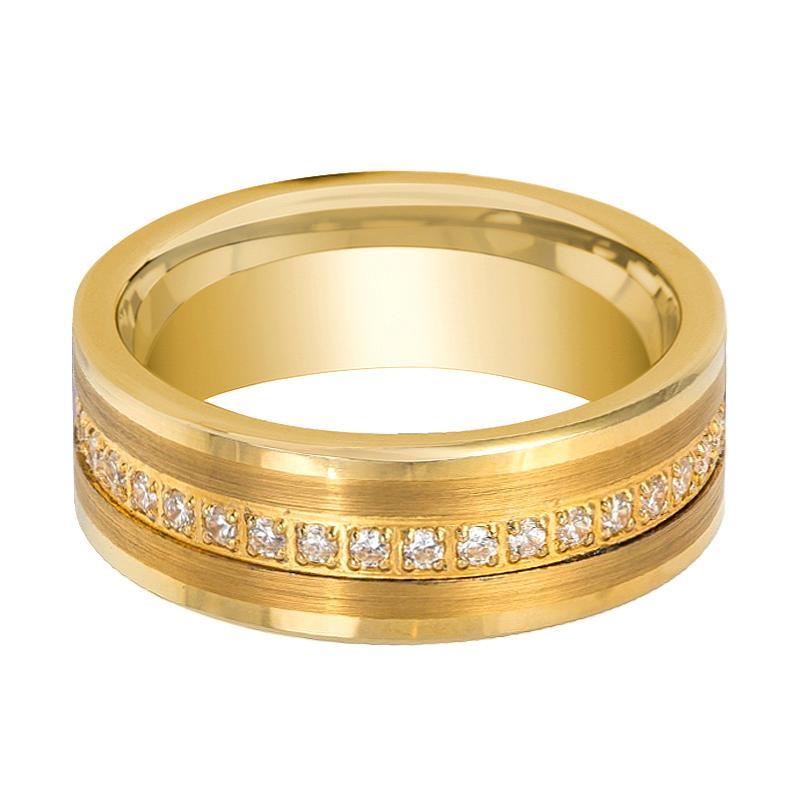 Gold Tungsten Wedding Ring CZ Eternity Band