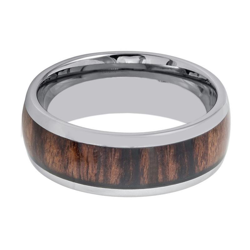 Tungsten Wedding Ring with Rose Wood Inlay Domed 8mm Tungsten Wedding Band