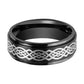 Tungsten Carbide Mens Band Black Celtic Knot Design Engraved Center Stepped Edge 7mm, 9mm Tungsten Wedding Ring