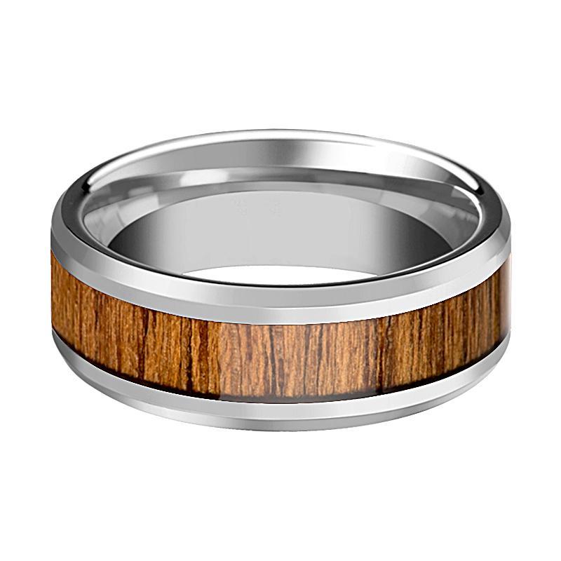 Tungsten Wood Ring - Teak Wood  - Tungsten Wedding Band - Polished Finish - 6mm - 8mm - 10mm - Tungsten Wedding Ring