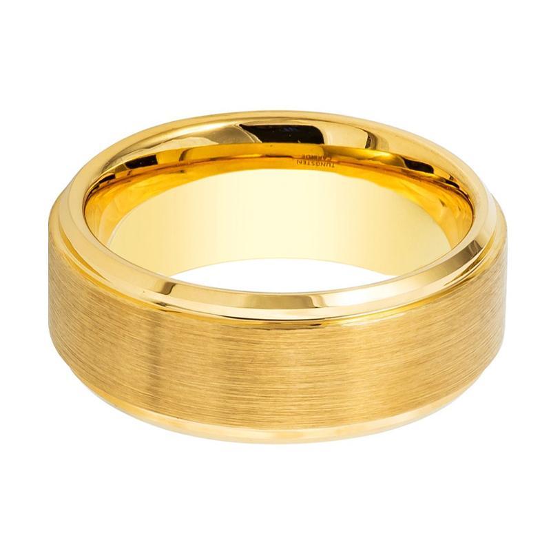 Gold Brushed Stepped Edge Tungsten Ring Wedding Band 6mm, 8mm Tungsten Carbide Wedding Ring